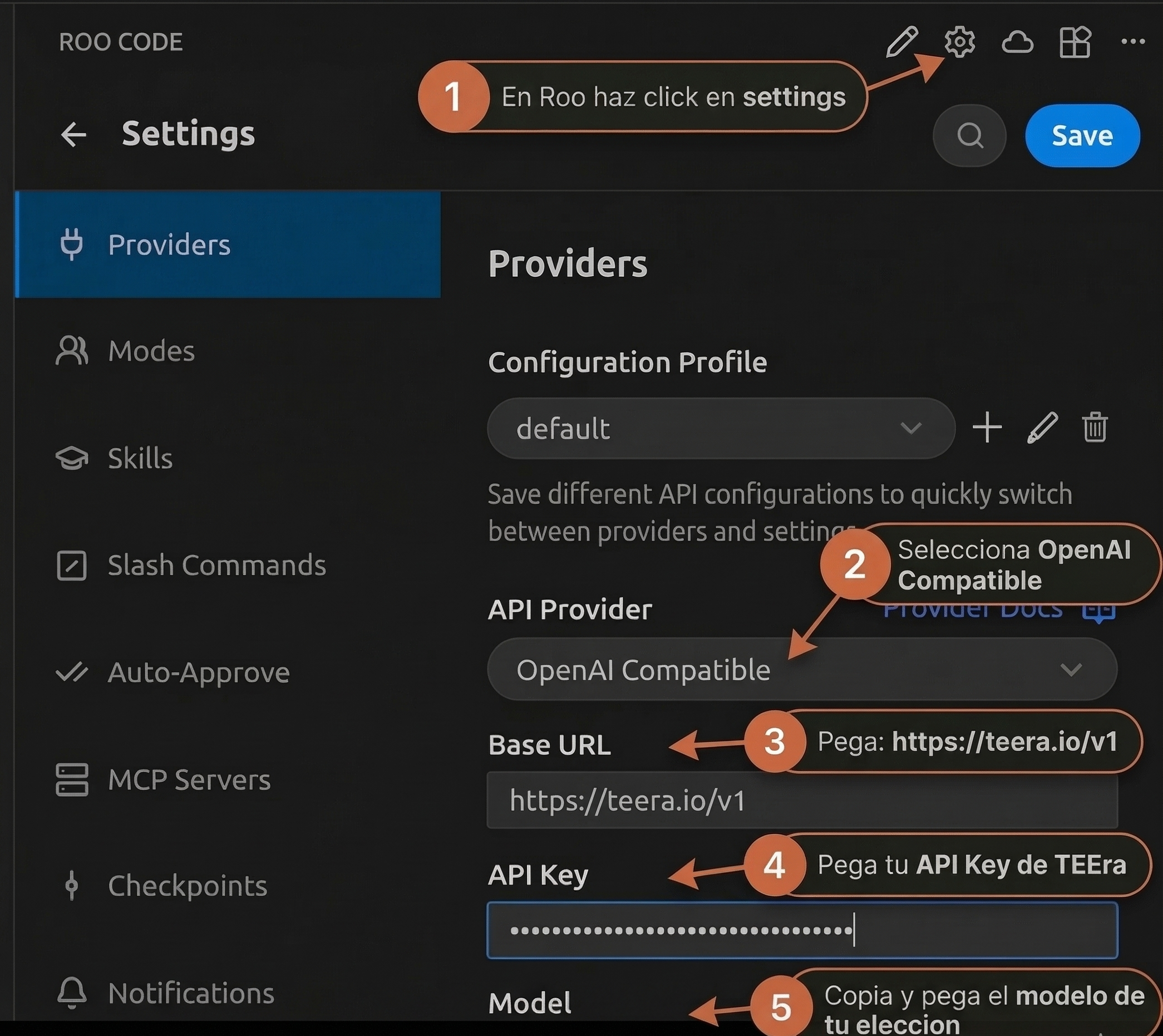 Guia de configuracion Roo Code